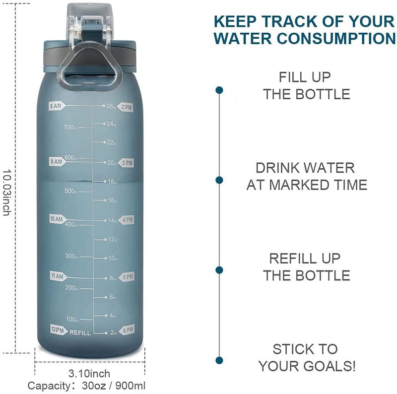Teentumn 30oz Sport Water Bottle with Time Markers, Large Durable Gym Plastic Bottle for Fitness, Outdoor Enthusiasts, Leakproof (Pack of 1) - Image 2